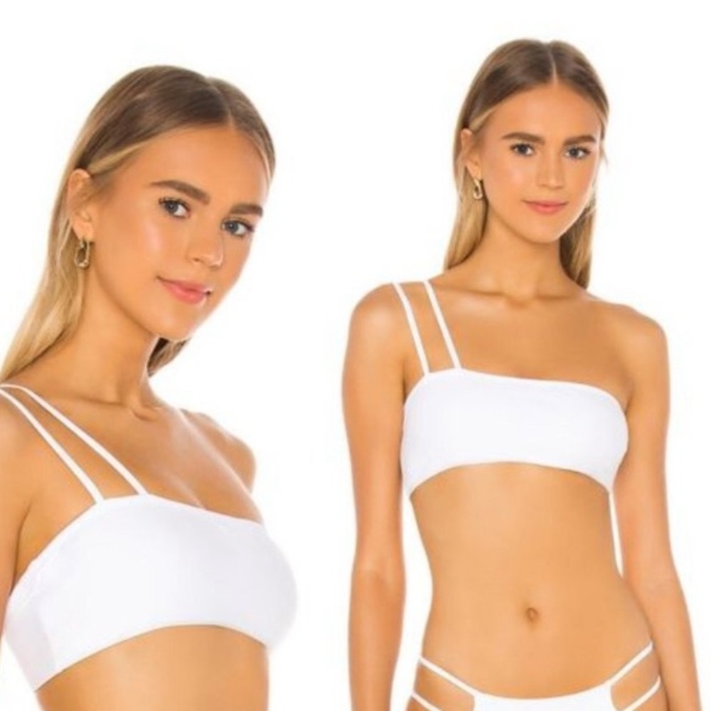 superdown | NEW Monica One Shoulder Bandeau Bikini Top in White Size S
